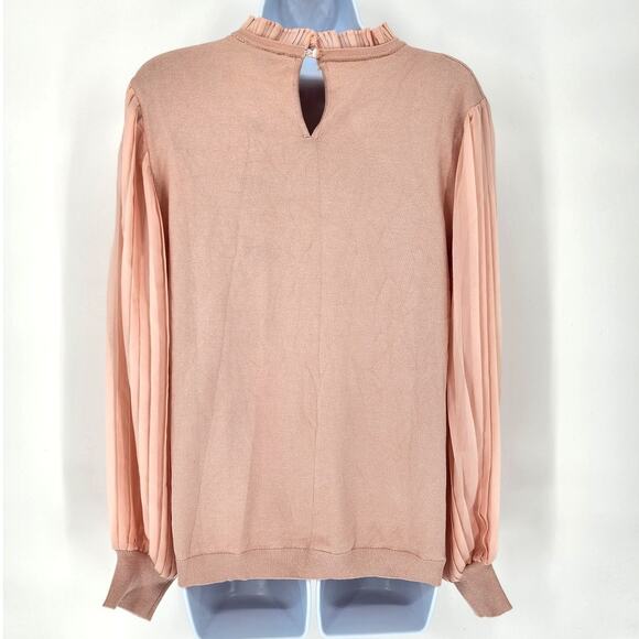 Adrianna Papell Blush Ruffle Neck Pleated Sleeve Sweater Women’s Size Large - Picture 3 of 9